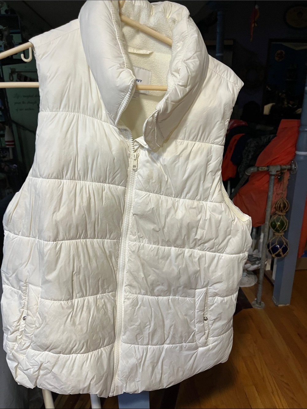Old Navy Ivory Quilted Sherpa-Lined Vest
